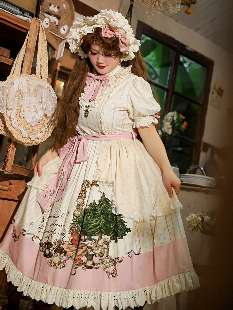 Pink Bowknot Creamy Lolita Bonnet - NSG
