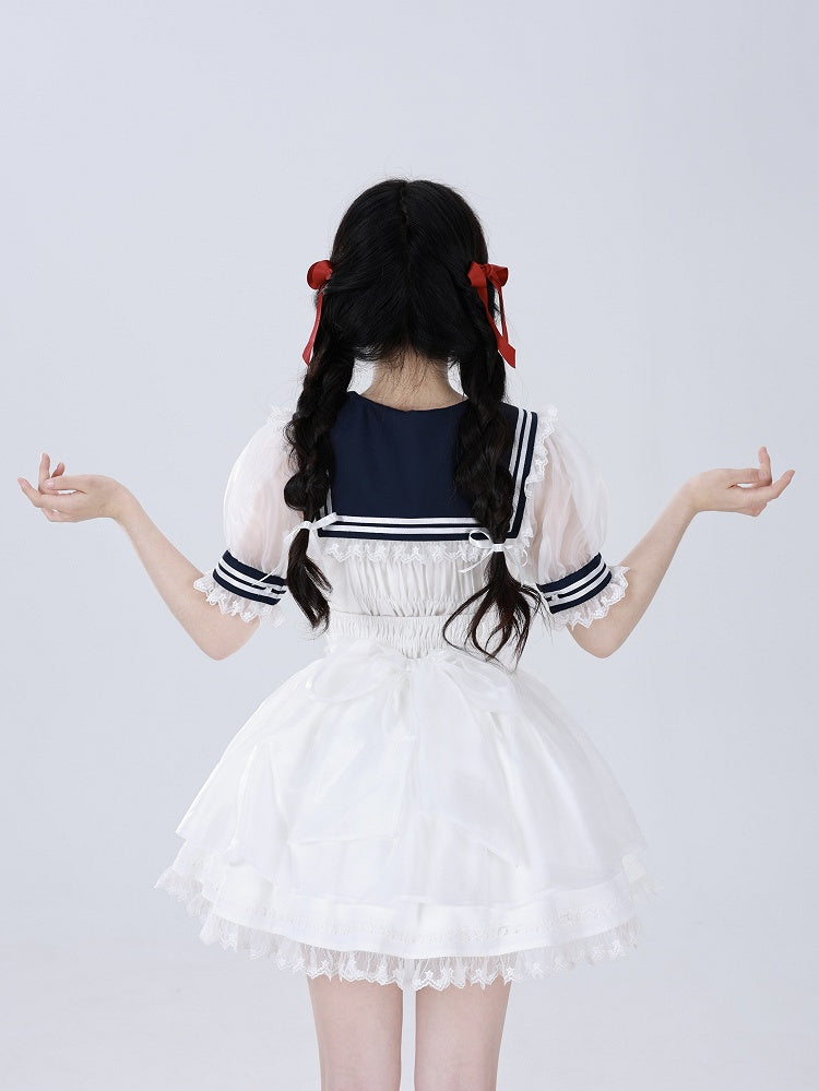 White Star Buttons High Waist Tenshi-kai Skirt with Flutter Shoulder Straps - DevilInspired Exclusive Collection