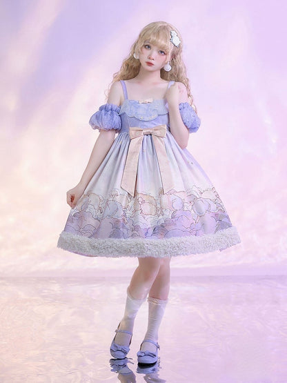 Purple and Print Cloud Dress Plush Sweet JSK with Sheep Lolita Hem