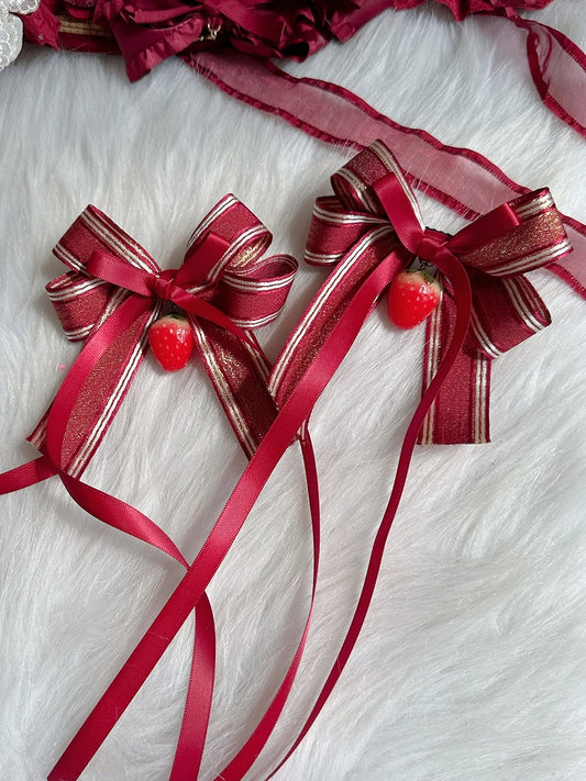 Long Ribbon Lolita Decorations Red Hairclip Strawberry Bow