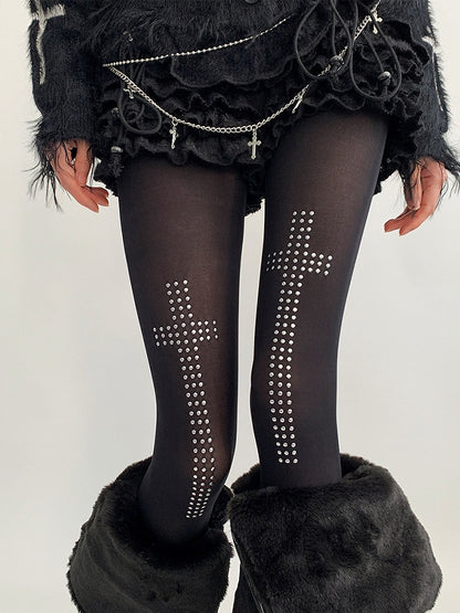 Pantyhose Rhinestone Cross Pattern