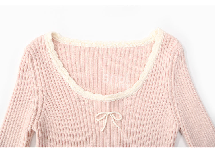 Rosa Strickoberteil mit Rundhalsausschnitt und schmaler Passform