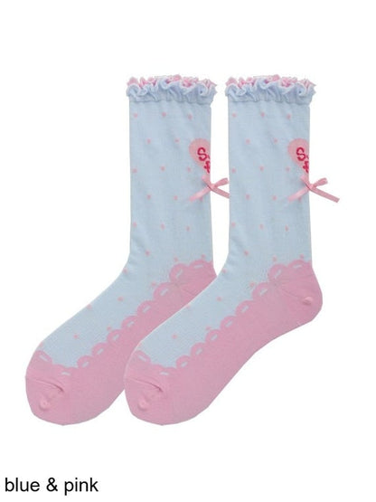 Polka Dot Heart Ankle Socks with Ruffle Lace Trim, 8 Colors - ROJI ROJI
