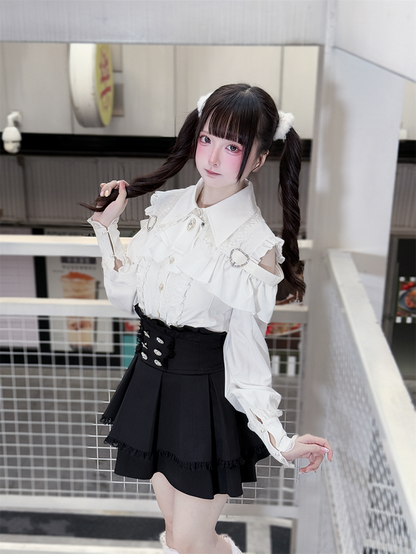 Buttons Pure White Jirai Kei Sweetheart Blouse: