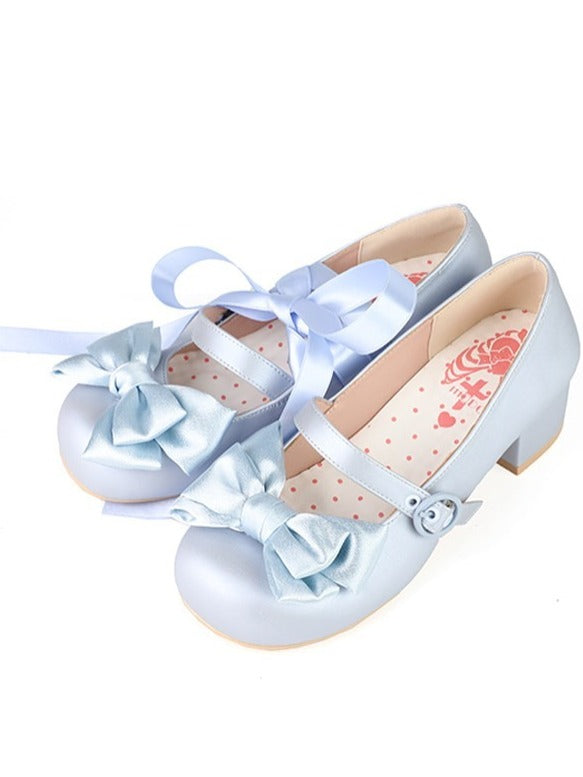 Kawaii Bowknot Lace-up Straps Lolita Shoes - Round Toe & 4.5cm Heel - MODO