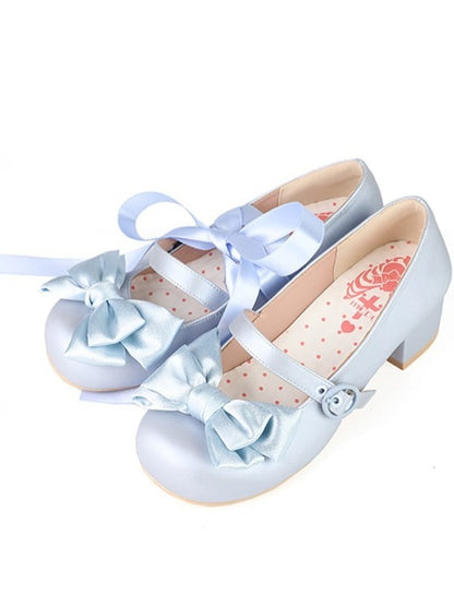Kawaii Bowknot Lace-up Straps Lolita Shoes - Round Toe & 4.5cm Heel - MODO