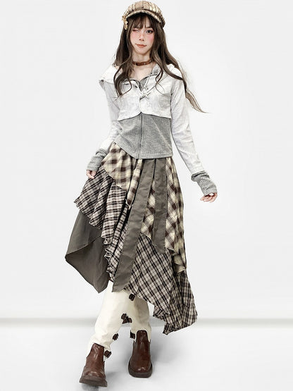 Jacket Gray Two-piece Rhinestone Pattern Striped Embellishments Hoodie with