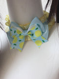 Choker Bowknot Zitronengelber Druck mit blauen Rüschen