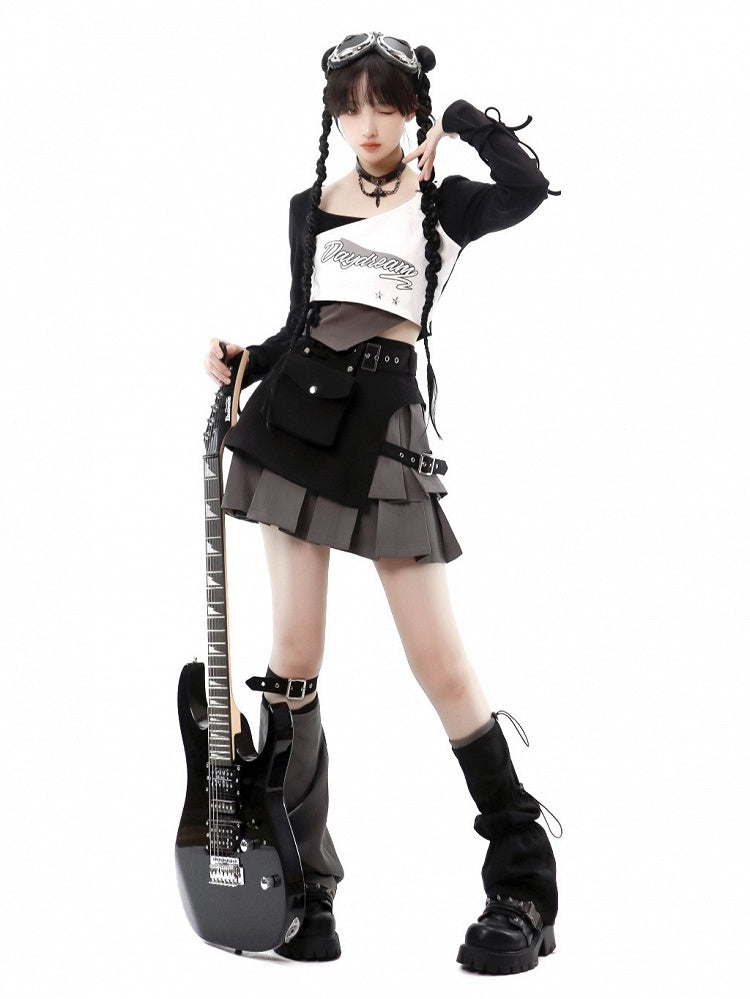 Layered Cargo Futuristic with Box Pleat Pockets Techwear Skirt