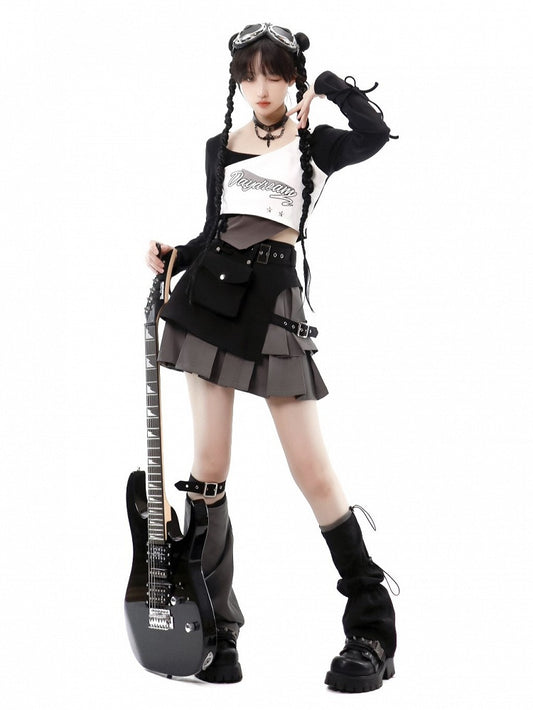 mit Techwear Box Futuristischer Rock Faltentaschen Layered Cargo