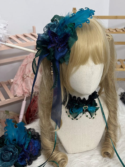 Butterfly Hairclip Feather Floral Peacock Green