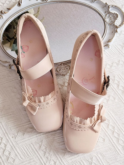 Closure Apricot Lolita Cut-Outs Low-heel/Mid-heel Shoes with Floral PU Classic Snap Practical