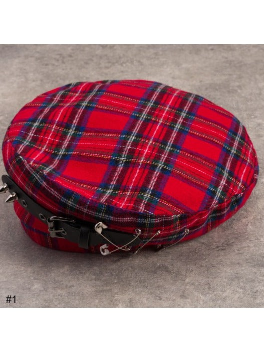 Punk Red & Blue Plaid Beret - Strange Sugar