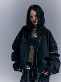 Black Design Punk Zip - Jacket Asymmetrical Closure