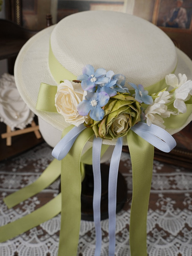 Botanical Cream Yellow Lolita Flat Hat - Moonlight Dream