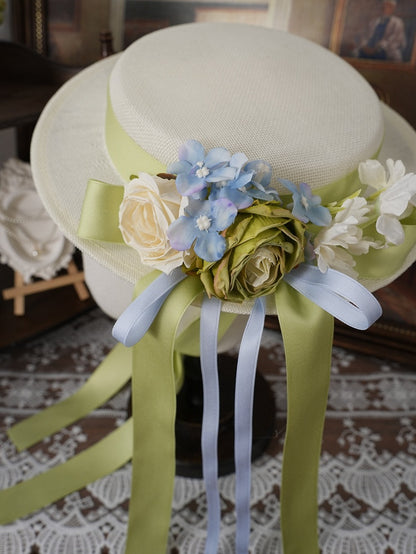 Botanical Cream Yellow Lolita Flat Hat - Moonlight Dream