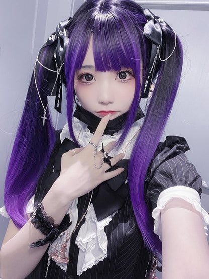 Black Bangs Purple Wig with Straight 68CM Ombre Long