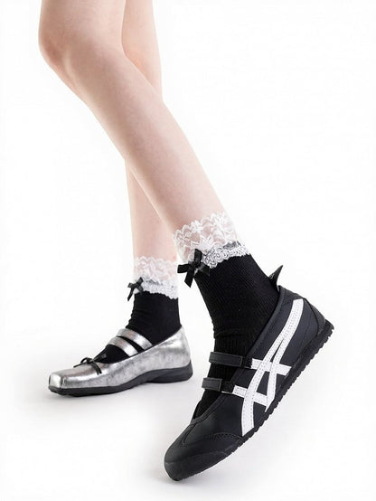Four-Color Lace Trim Ankle Socks with Bowknot - ModaSwings