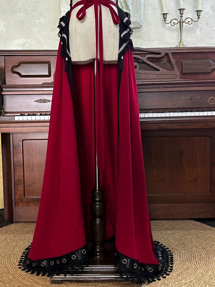 Cape de train bicolore rouge et noir Ouji Lolita - Couronne de roses