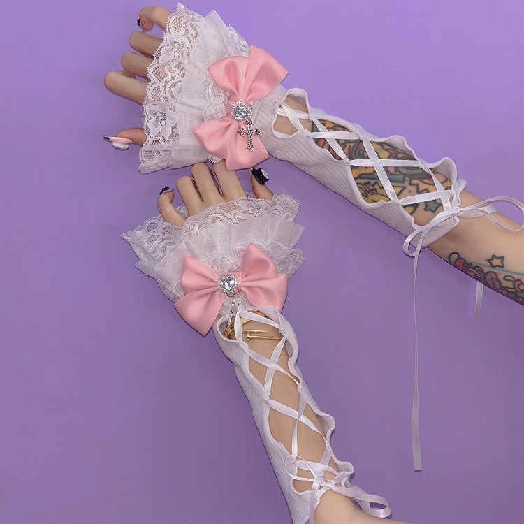 Kei Y2K ディテール クロス ブラック/ホワイト レースアップ チャーム ジライ スリーブ