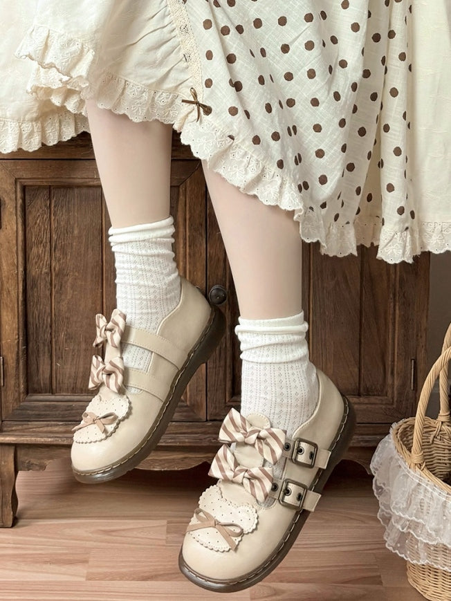 Details Design Beige Bär gestreifte Flats Bowknot Lolita Muster