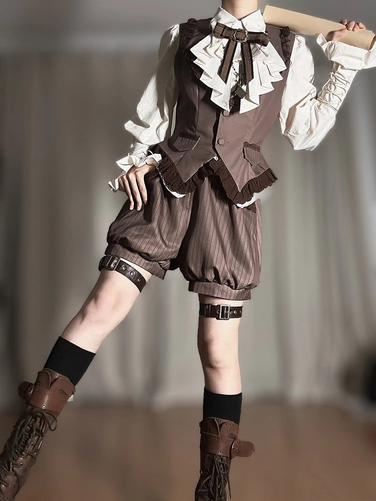 Brown Ouji Lolita Detective Set with Waistcoat and Bloomer Shorts