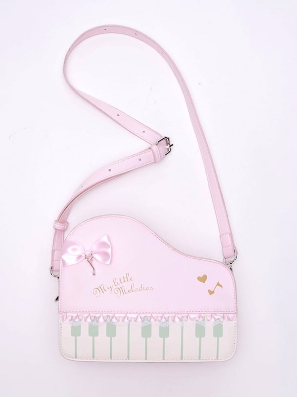 Pink Crossbody Bag With Piano Key Design And Bow Accent Chic