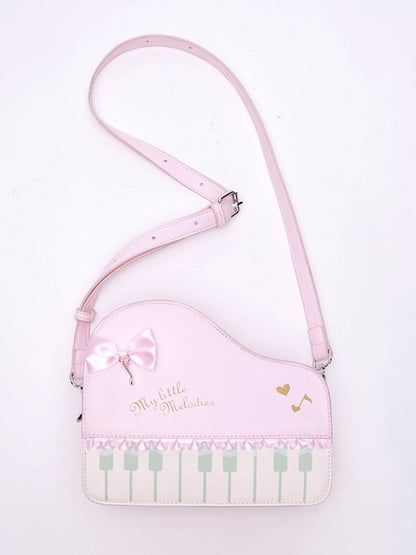 Pink Crossbody Bag With Piano Key Design And Bow Accent Chic