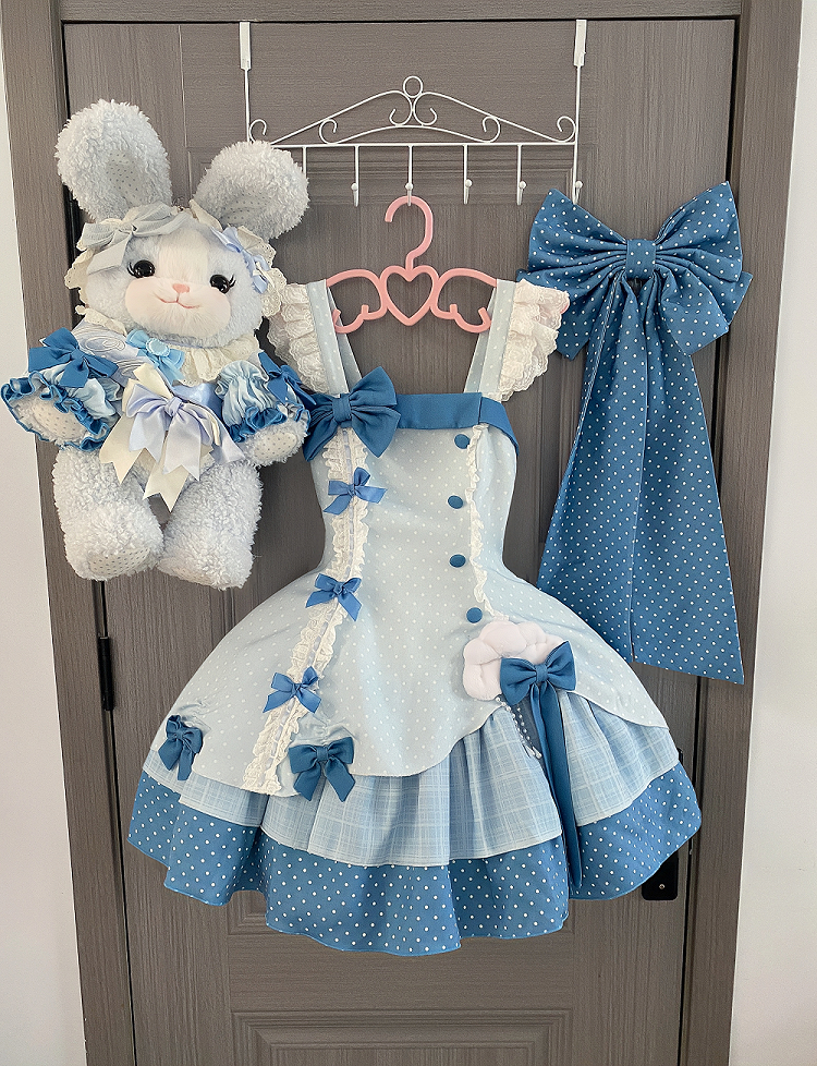 Blue Polka Dot Ruffled Sweet Lolita Jumper Skirt - Sweetheart Dream