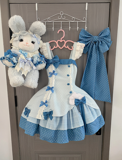 Blue Polka Dot Ruffled Sweet Lolita Jumper Skirt - Sweetheart Dream