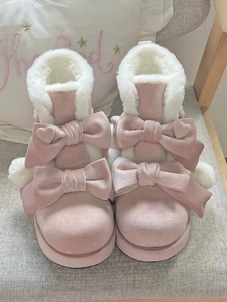 - Lolita Sweet Platform Boots Pompon Winter Charm Pink