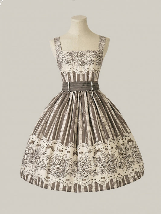 Print Skirt Version Jumper Clock Classic Brown Floral and Short Lolita