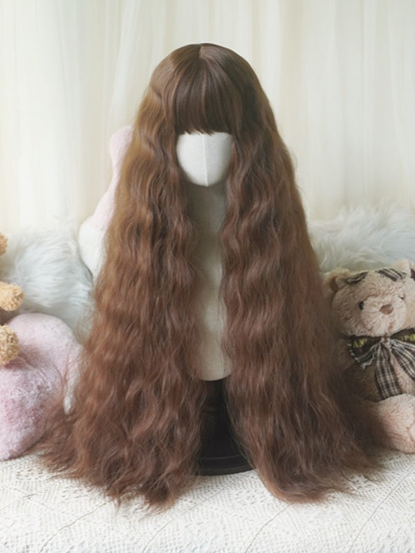 Karamell/Blond/Orange/Hellblond, hüftlange, lockige Perücke mit vollem Pony