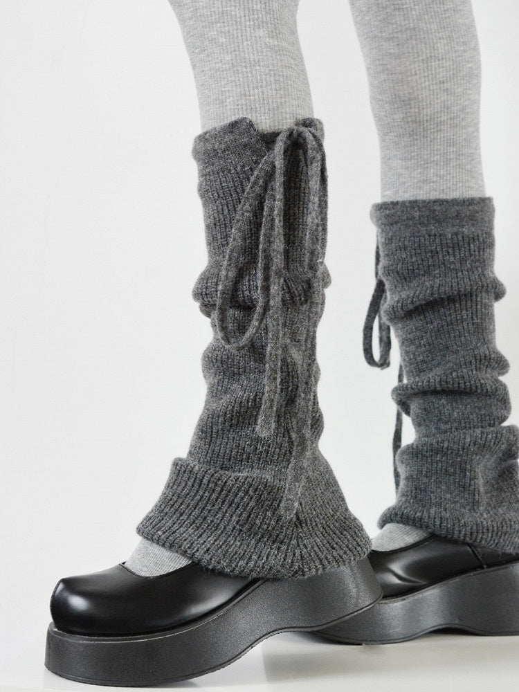 6 Leg Colors Strappy Bowknot Knitted Warmers Flared