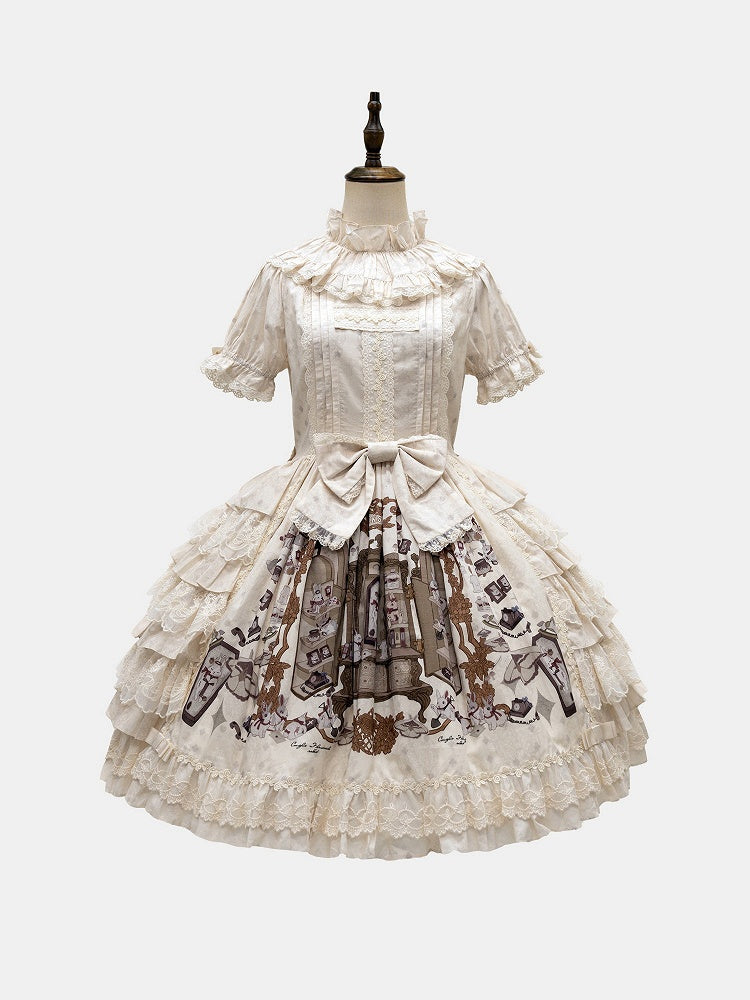 Bunny Print Beige Lace Ruffle Dress - NnSTAR