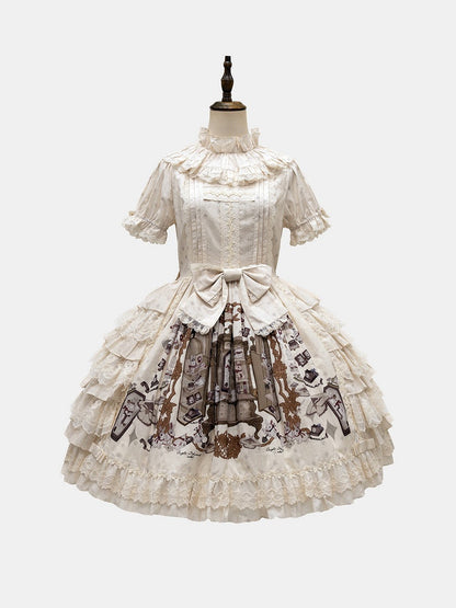 Bunny Print Beige Lace Ruffle Dress - NnSTAR