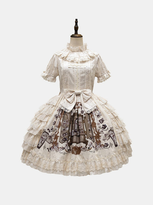 Bunny Print Beige Lace Ruffle Dress - NnSTAR