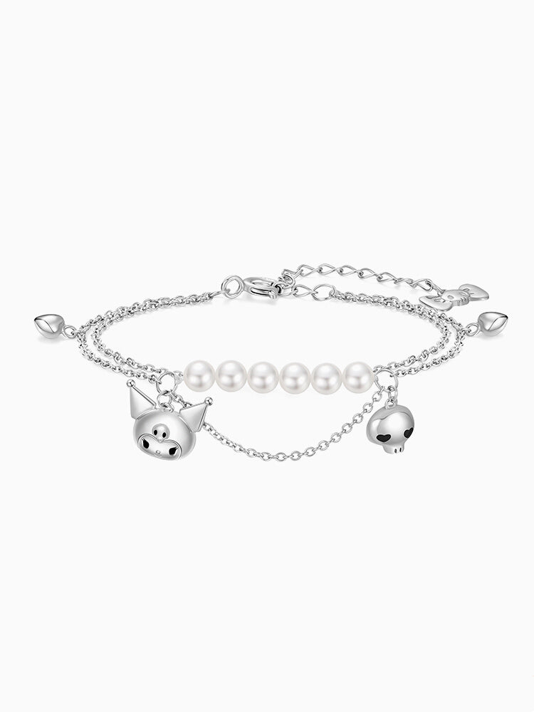 Silver Bracelet Kuromi Skull Charm Beads