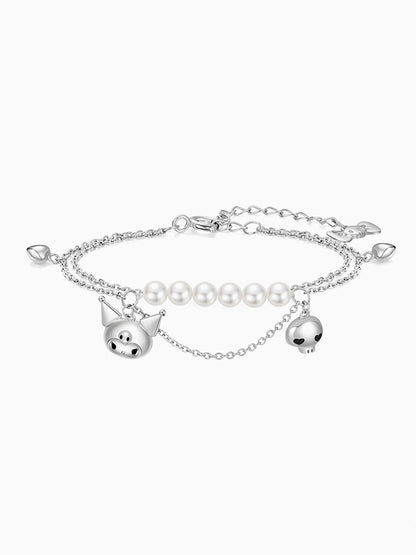 Silver Bracelet Kuromi Skull Charm Beads