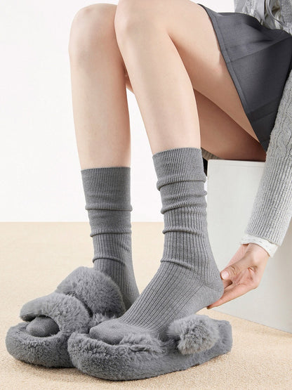 Socks Knit Ribbed 6-Color Calf