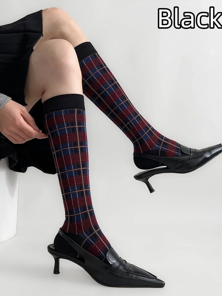 Retro Calf (5 Colors) Plaid Socks British