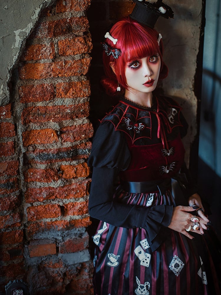 and with Detachable Spider Web Embroidery Organza Brooch Red Butterfly Fake Collar Black Moth