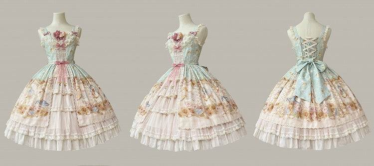 Light Print Jumper Sunflowers Sweet and Skirt Farm Green Lolita Ducks