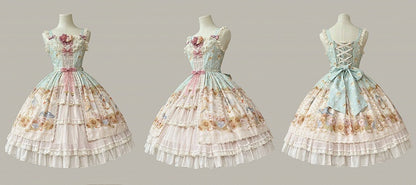 Light Print Jumper Sunflowers Sweet and Skirt Farm Green Lolita Ducks