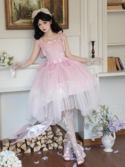 Kleid JSK Komplettes schimmerndes Set Basken-Taille Lolita mit Knochen Pink