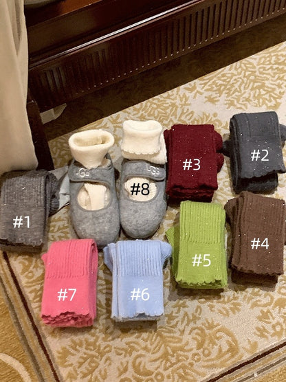 ビーズ付きフリル袖口ニットレッグウォーマー