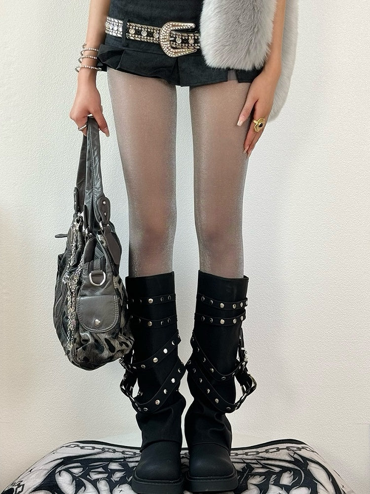 Tights Black/Brown/Gray/Red Semi-sheer