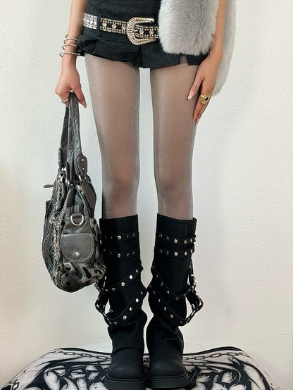 Tights Black/Brown/Gray/Red Semi-sheer