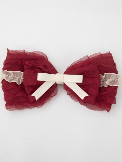 Beige Lace Lolita Red Multi-Layered Bow Hairclip Sweet