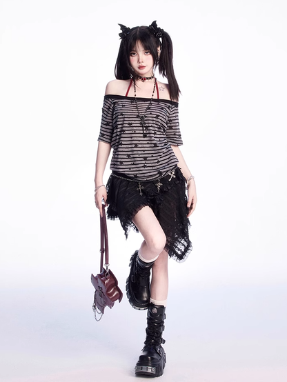 ブラックハンカチーフヘムティアードレーススカート